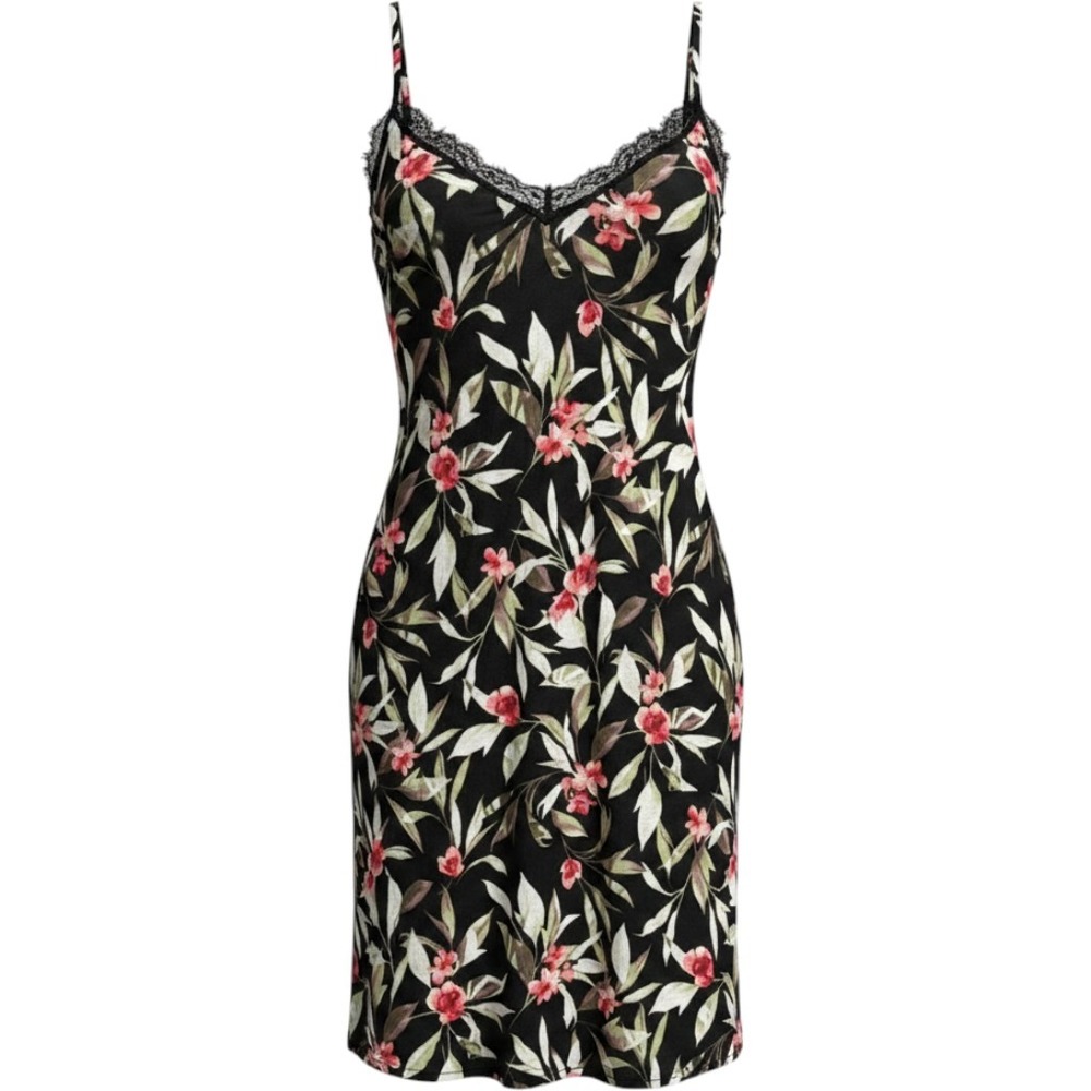 Bobeau Floral Lace Trim Cami Dress Black Pink XS New MD0670WE